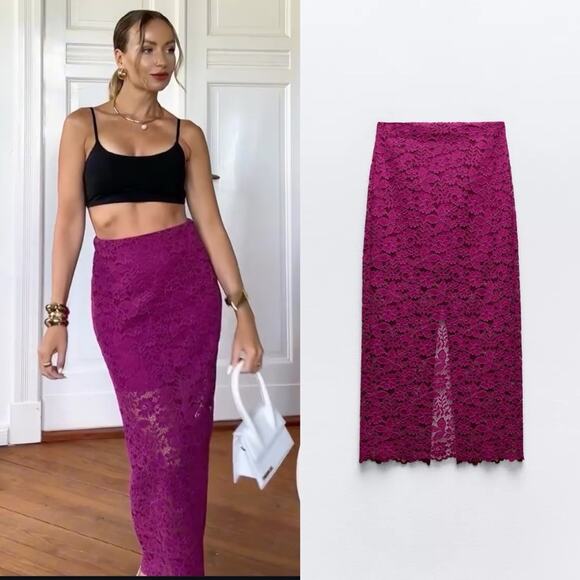 ZARA BLOGGER FAVORITE LACE MIDI SKIRT - Picture 1 of 13